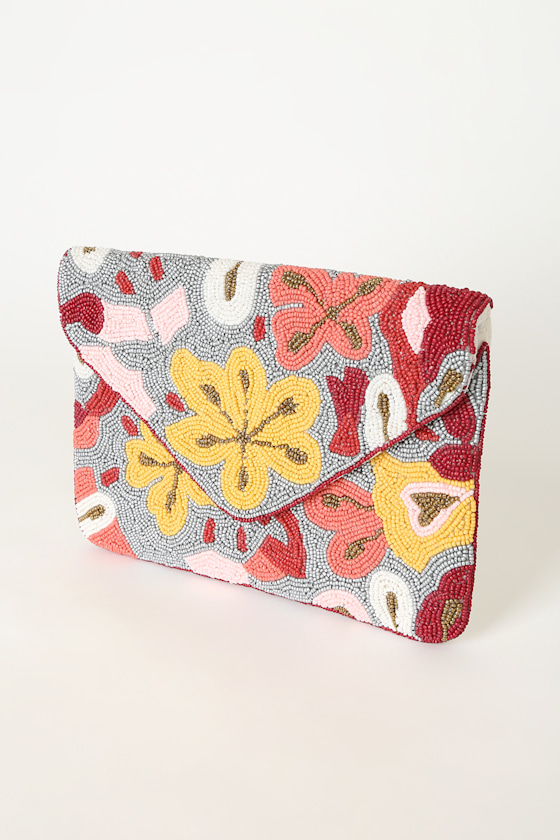 Boldly Blooming Silver Multi Beaded Clutch 4