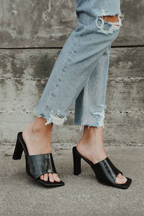 4TH & RECKLESS Arlo - Black Crocodile Sandals - High Heel Sandals - Lulus