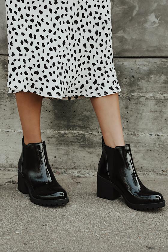 Lisbon Black Patent High Heel Ankle Booties 1