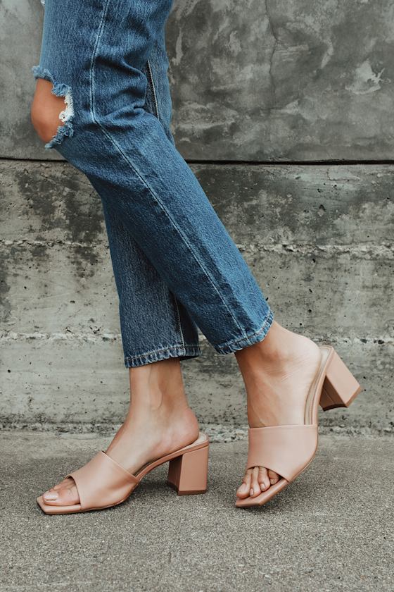 Yarie Nude Peep-Toe Mules 1