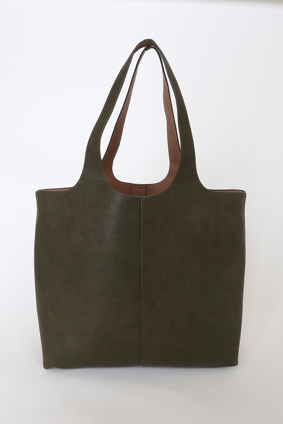 Olive Green Tote Bag - Oversized Tote Bag - Vegan Leather Bag - Lulus