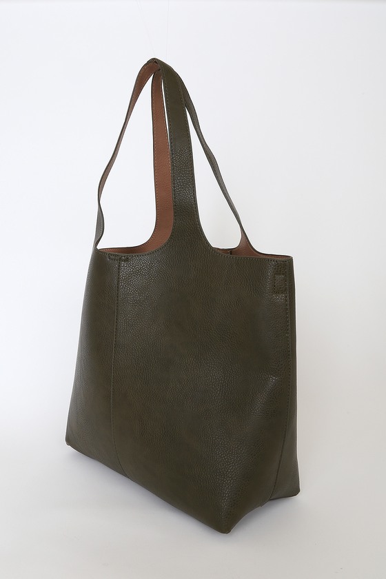 Olive Green Tote Bag - Oversized Tote Bag - Vegan Leather Bag - Lulus