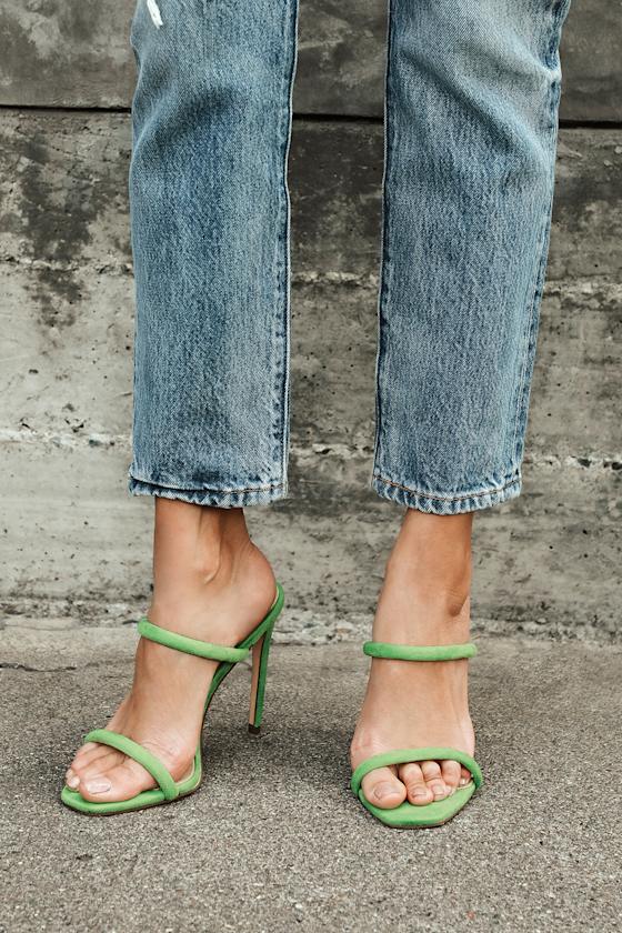 sage green square toe heels
