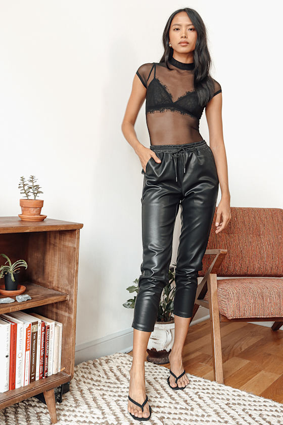 Sheerly Beloved Black Mesh Mock Neck Top 6
