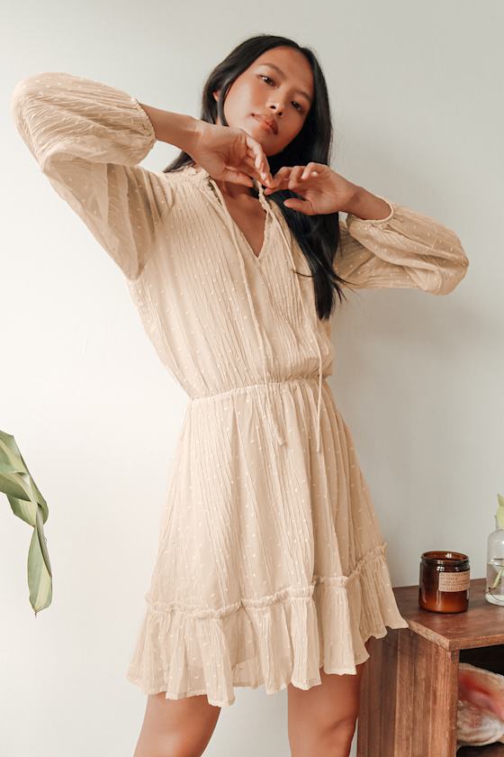 Swiss Dot Flare Sleeve Wrap Mini Dress