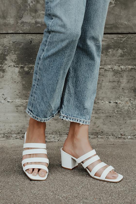 Zaynie White Snake-Embossed Strappy High Heel Sandals 1