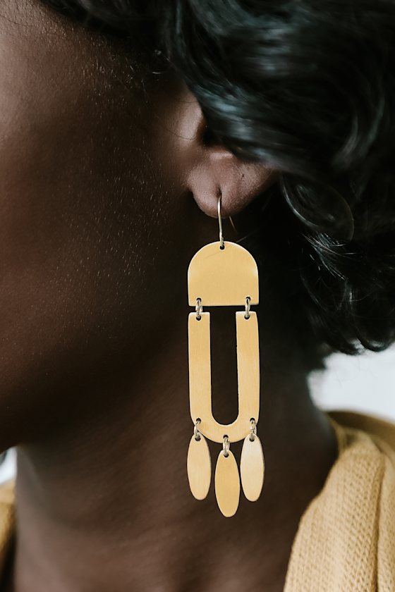 Taking Shapes Brushed Gold Drop Earrings 3