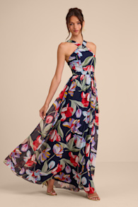 Lilja Navy Blue Floral Print Maxi Dress 5
