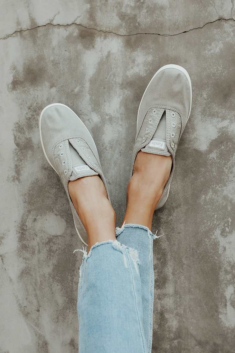 Keds Chillax - Drizzle Grey Canvas Sneakers - Slip-On Sneakers - Lulus