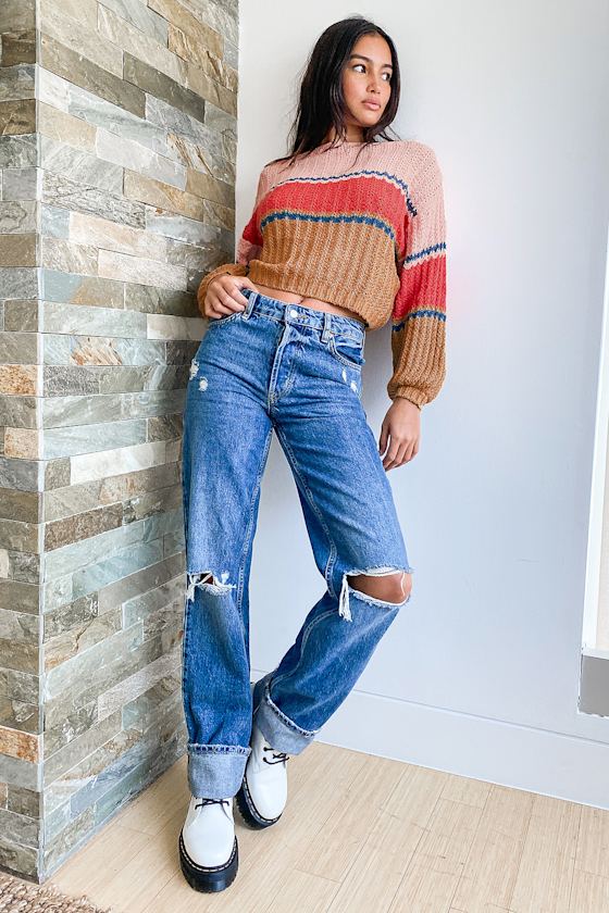 Washed Out Pink Multi Color Block Sweater 5