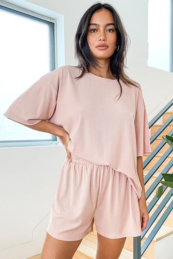 Daisy Duke Blush Pink Ribbed Lounge Shorts 4
