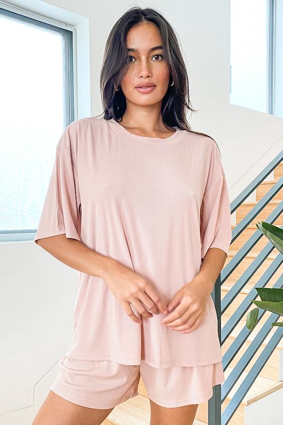 Jessica Blush Pink Ribbed Oversized Tee 3