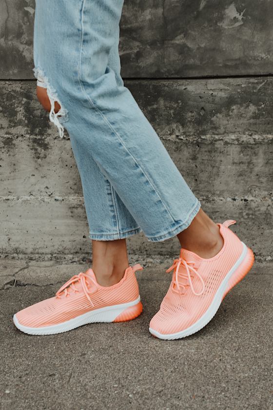 neon coral sneakers