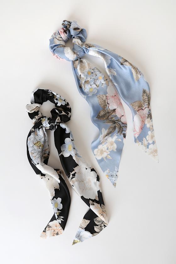 Times Like These Blue Multi Floral Print Ponytail Holder Set 5