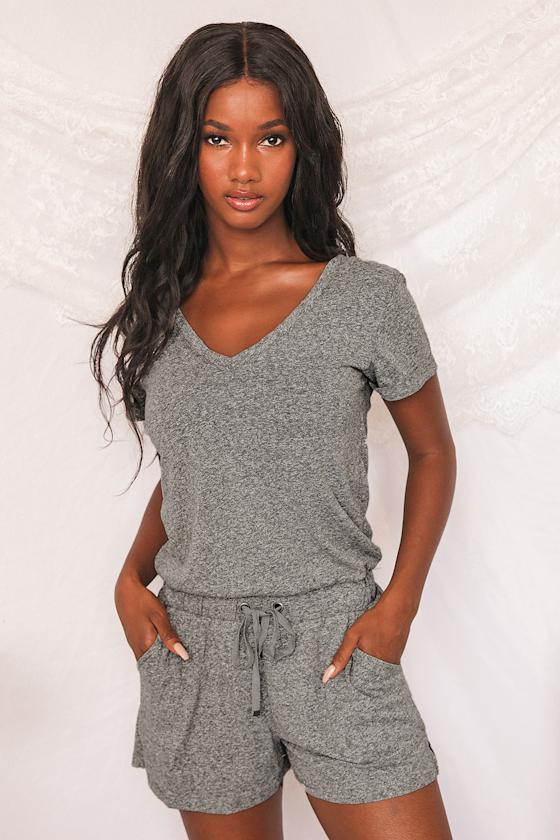 Lounge Essential Heather Grey V-Neck Short Sleeve Romper 6