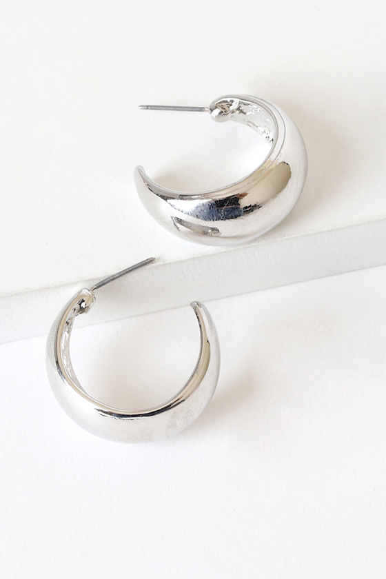 Chic Silver Hoops Chunky Hoop Earrings Tapered Silver Hoops Lulus