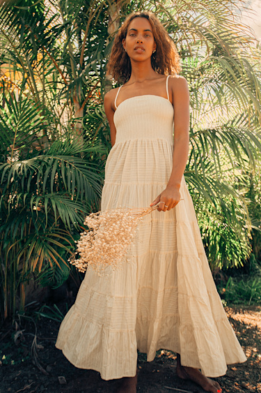 Sweet in the Sunshine Cream Striped Tiered Maxi Dress