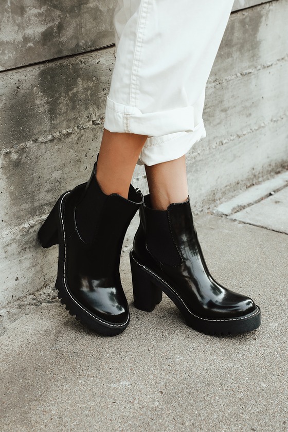 black patent ankle booties