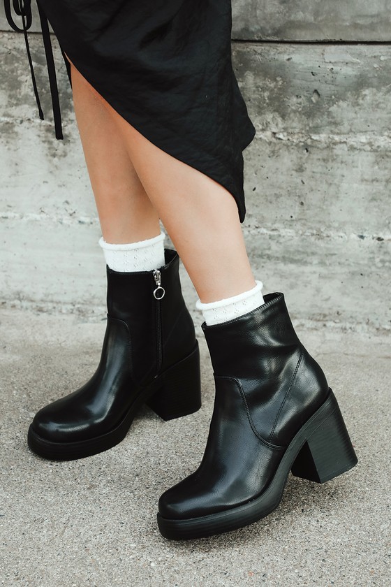 Dirty Laundry Groovy - Black Ankle Boots - Faux Leather Boots - Lulus