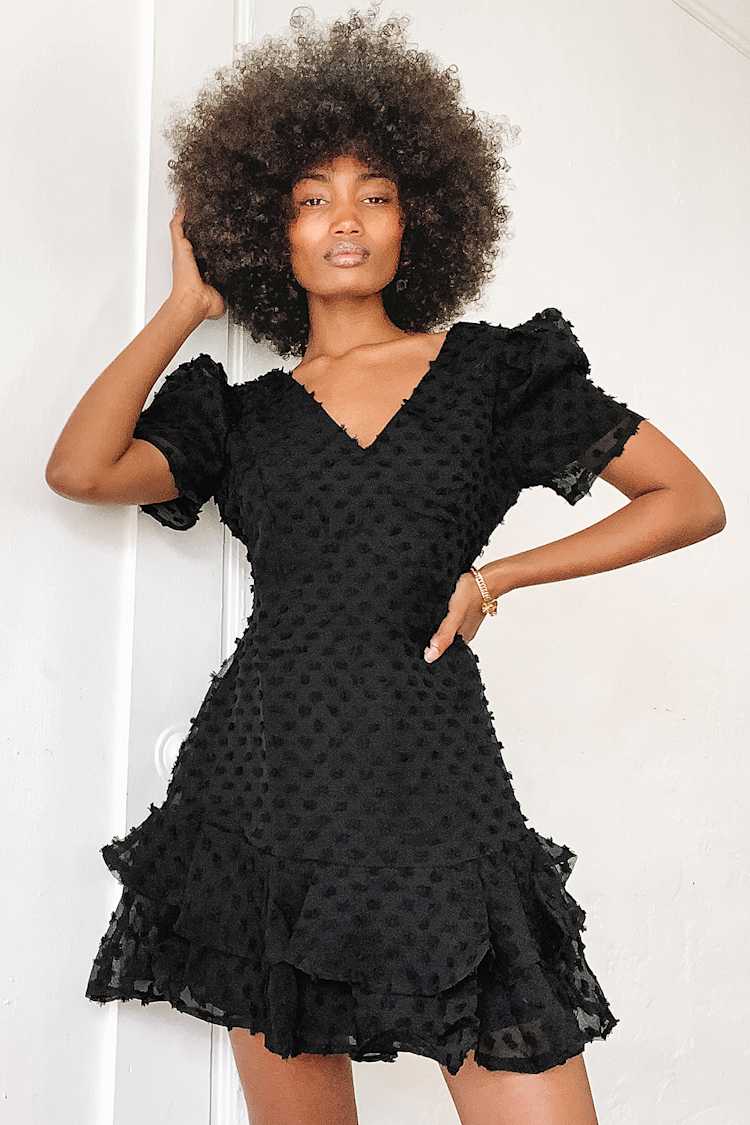 black swiss dot dress Black Elbow Sleeve Swiss Dot Dress main image 0