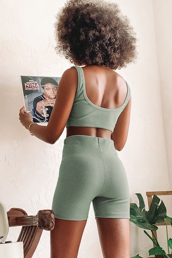 You've Got the Moves Sage Green Ribbed Biker Shorts 7