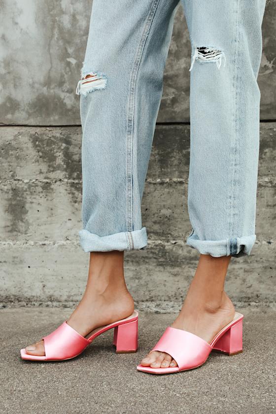 Yarie Pink Satin Peep-Toe Mules 1