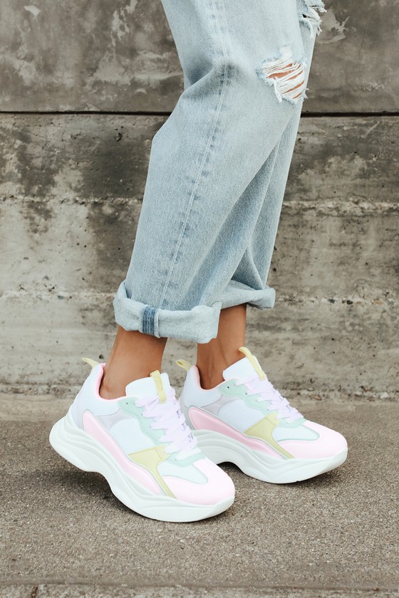 Multicolor Pastel Sneakers - Chunky Sneakers - Fashion Sneakers - Lulus