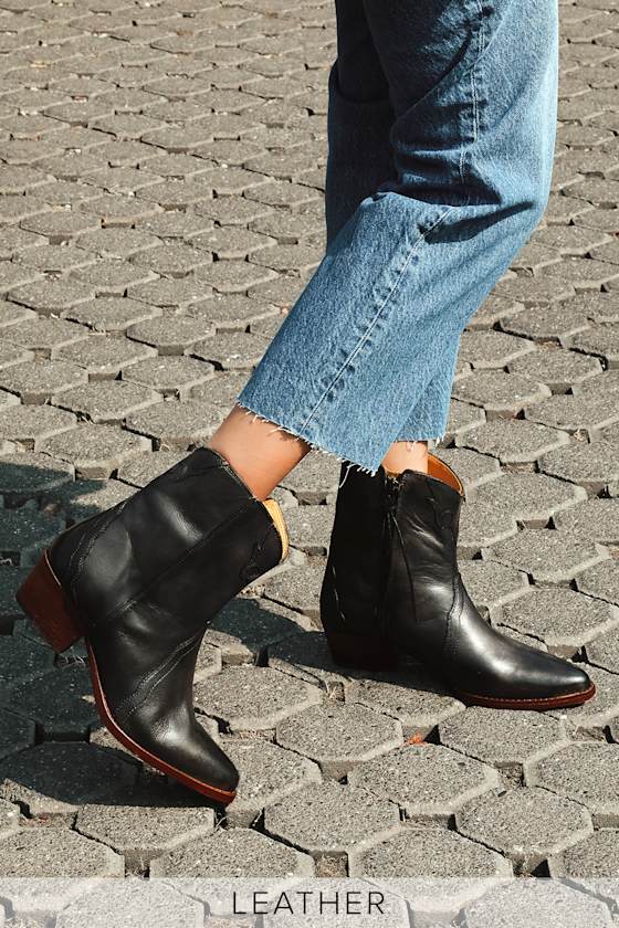 New Frontier Western Carbon Leather Pointed-Toe Mid-Calf Boots 5