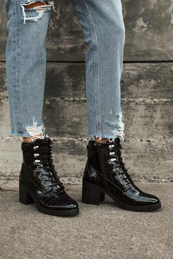 crocodile lace up boots