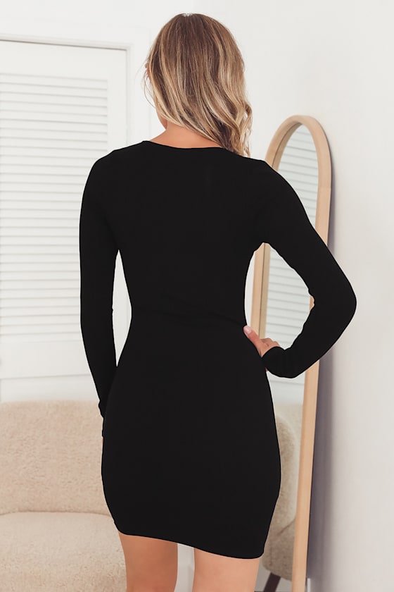 Go Beyond Basic Black Ribbed Snap Front Bodycon Mini Dress 4