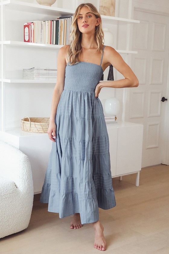 Blue Striped Maxi Dress - Cotton Maxi Dress - Smocked Maxi Dress - Lulus