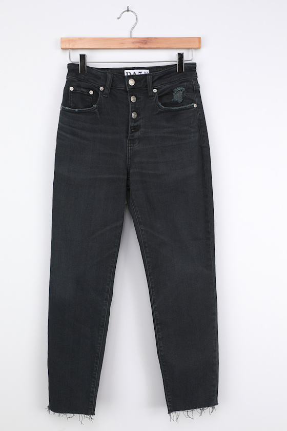 The Original Washed Black Denim Raw Hem High Rise Mom Jeans 2