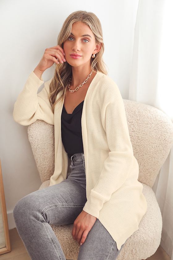 【最終値下】 ICECREAM KNIT CARDIGAN with BADGE Cream Knit Cardigan - Open-Front Cardigan Sweater - Knit