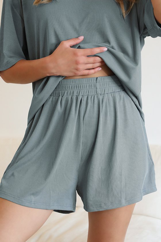 Daisy Duke Light Blue Ribbed Lounge Shorts 7