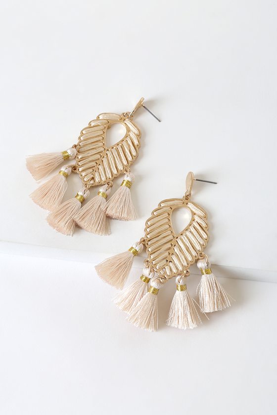 Boho Beauty Gold and Ivory Tassel Earrings 2