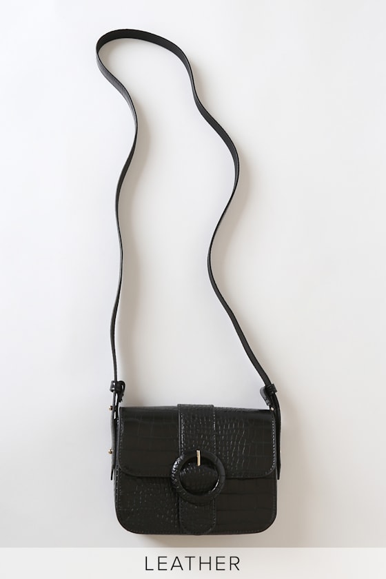 She's So Chic Black Croc Embossed Leather Mini Crossbody Bag 1