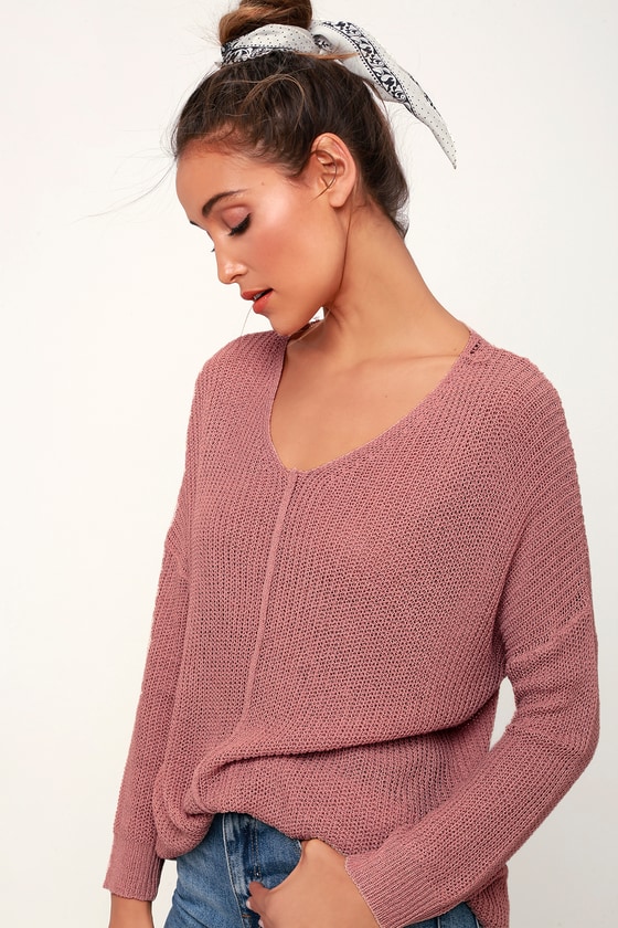 Eloise Dusty Pink V-Neck Loose Knit Sweater
