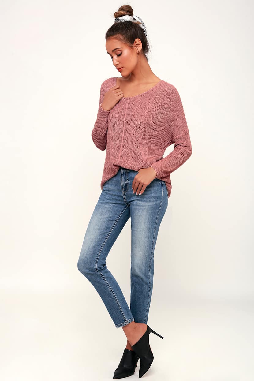 Cute Dusty Pink Sweater - Sheer Knit Sweater - Sweater Top - Lulus