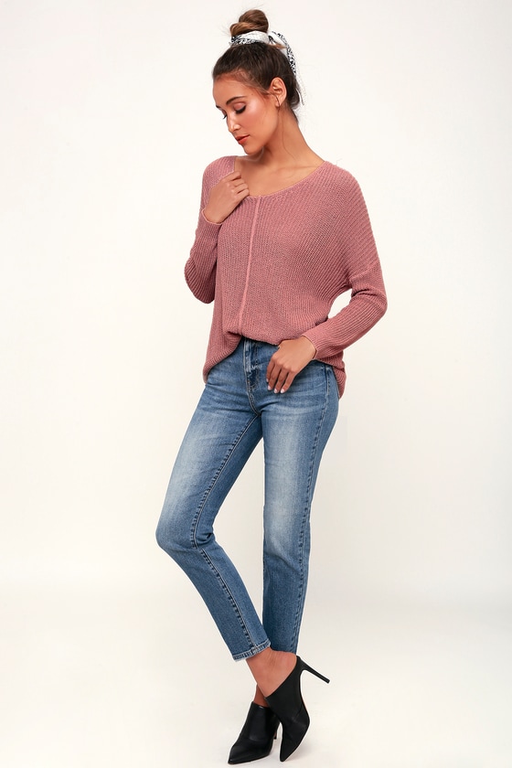 Eloise Dusty Pink V-Neck Loose Knit Sweater