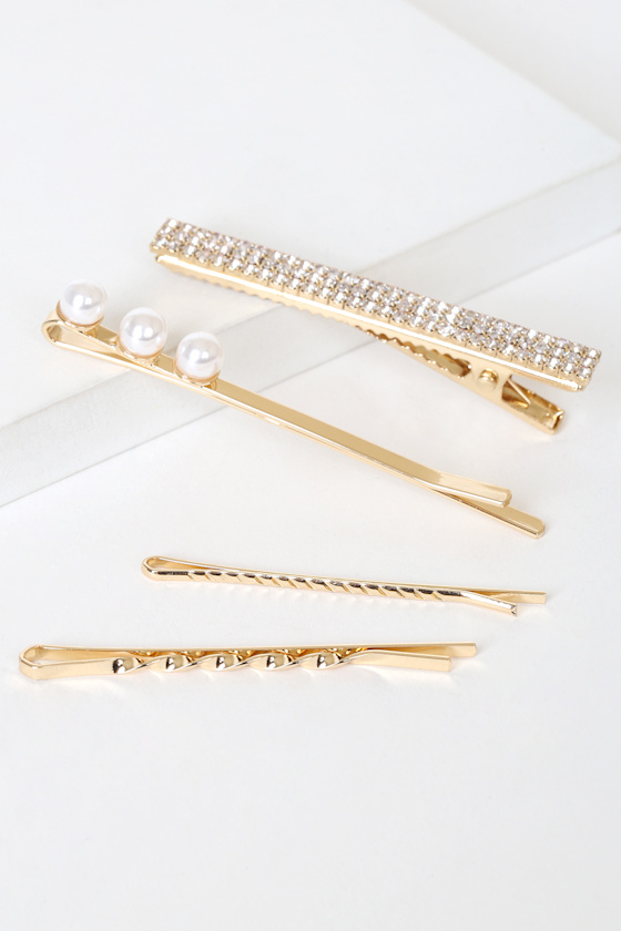All the Sparkle Gold and Pearl Hair Clip Set 1