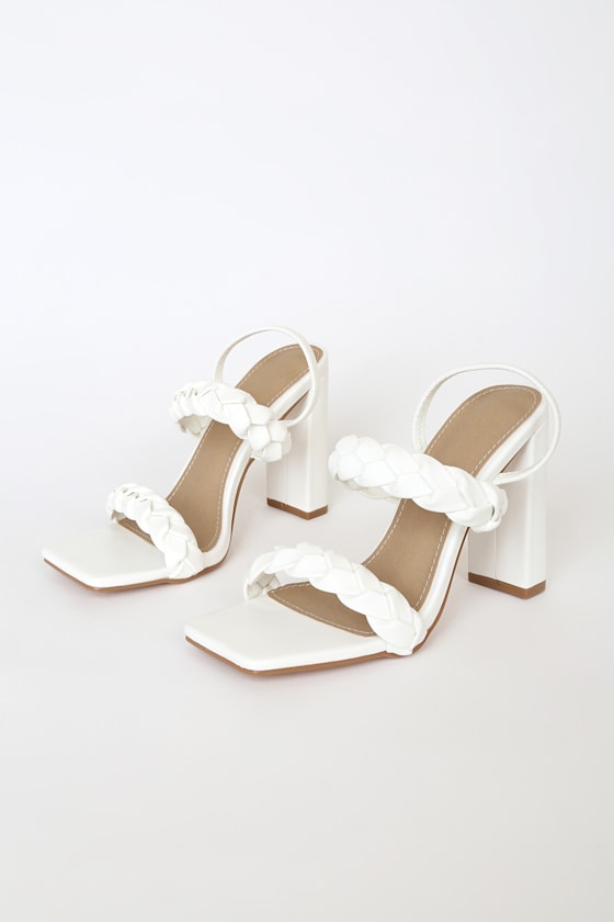 white braided strap heels