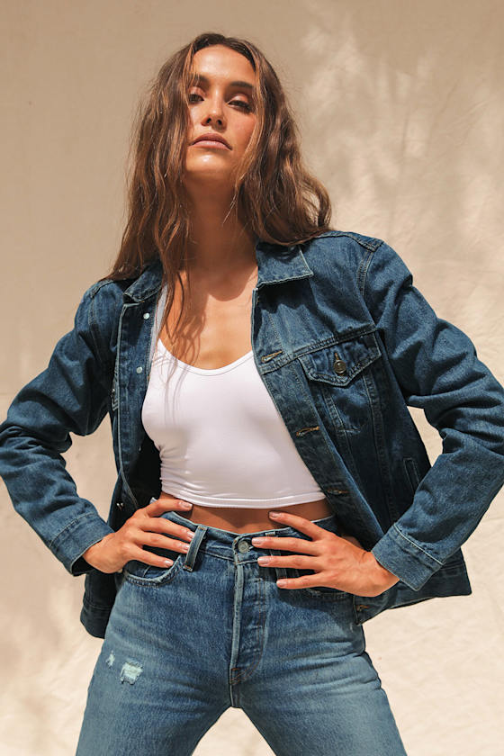 oversized medium wash denim jacket