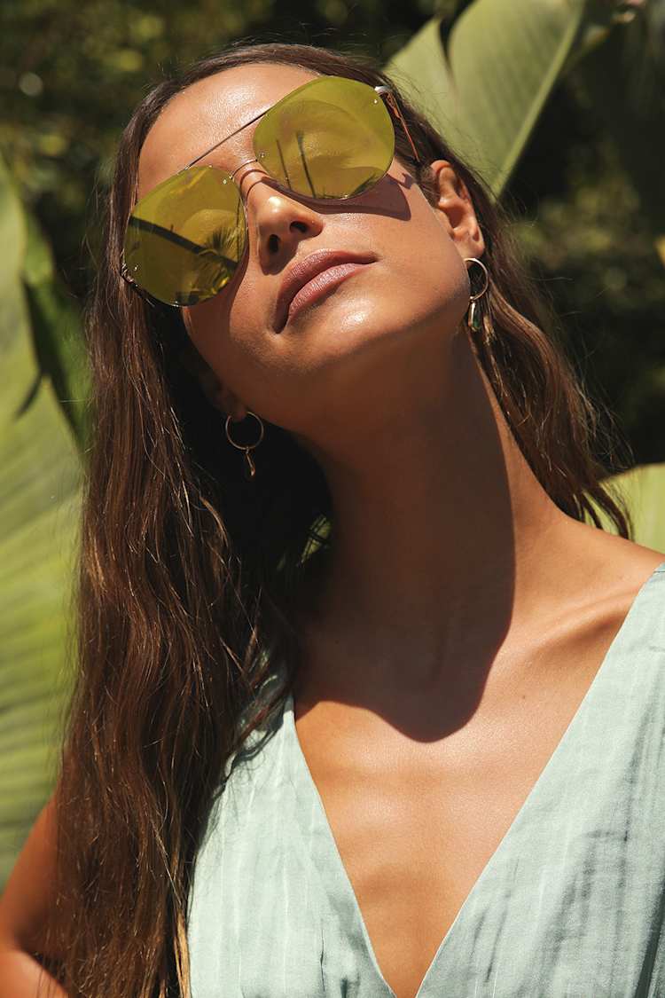 Gold Mirrored Aviators - Rimless Aviators - Gold Sunglasses  display picture 1