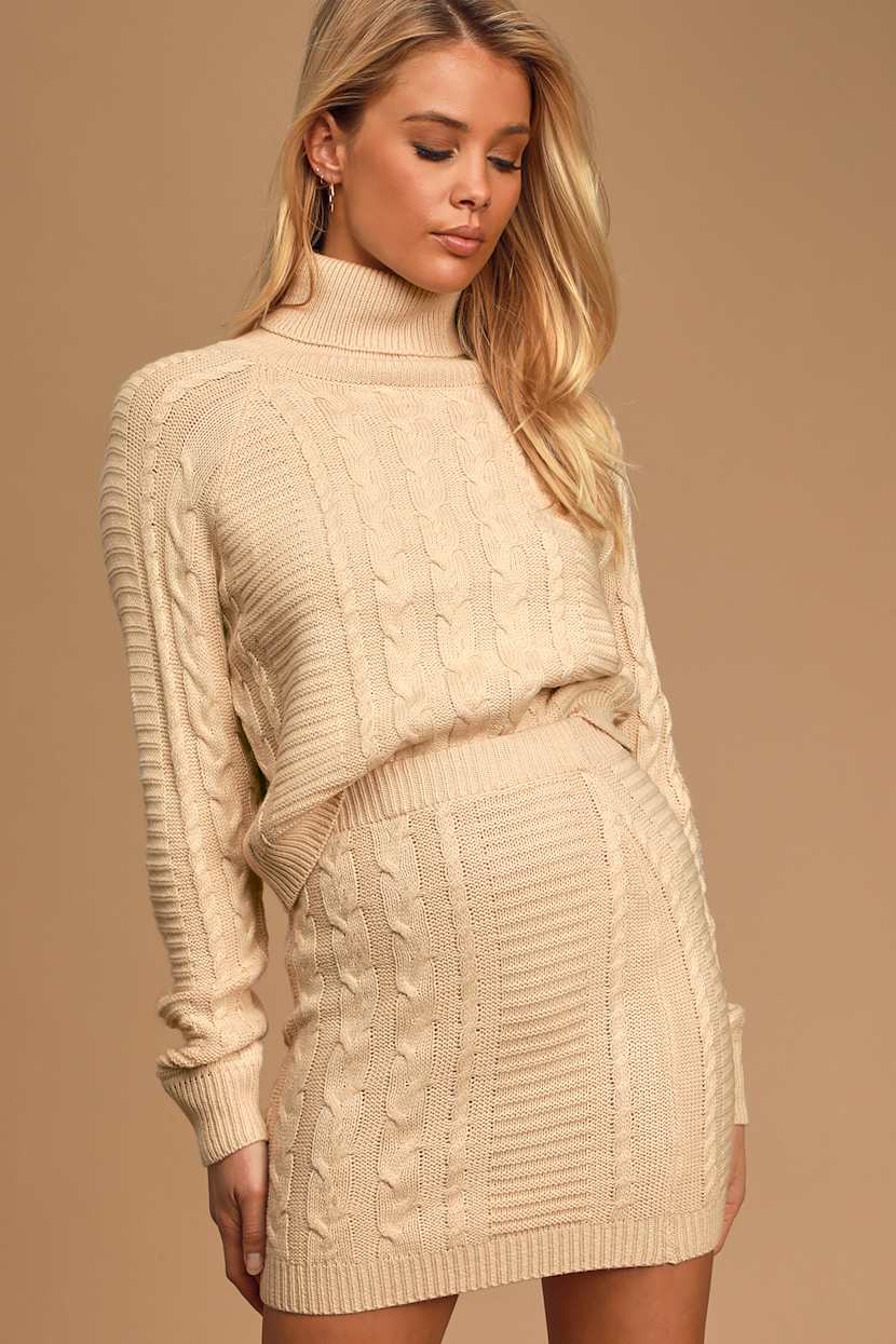 Chic Beige Dress - Knit Sweater Dress - Two-Piece Mini Dress - Lulus