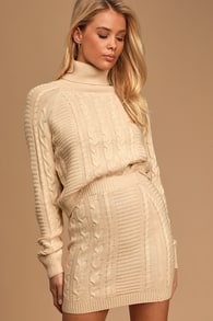 In the Cards Beige Cable Knit Two-Piece Sweater Dress