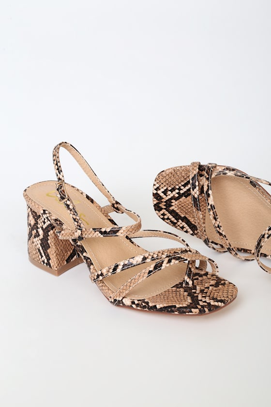 Fanny Tan Snake-Embossed Strappy High Heel Sandals 2