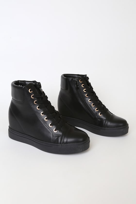 Curren Black High Top Wedge Sneakers 1