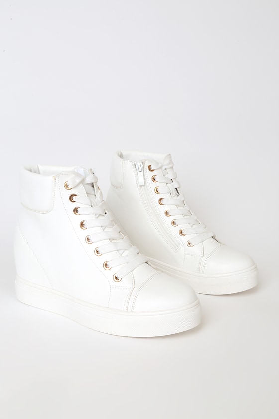 gold high top wedge sneakers