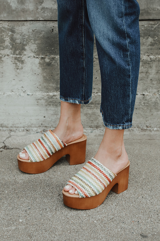 Beige Woven Raffia Mules - Trendy Platform Mules - Peep-Toe Heels - Lulus