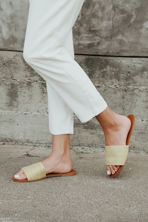 Raffia Slide Sandals - Tan Sandals - Woven Raffia Sandals - Lulus